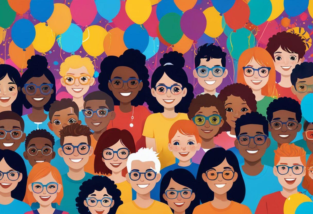 Create an image of a lively and playful online community gathering. Showcase diverse avatars of people having fun, chatting, and playing games on colorful screens. Include playful elements like confetti, balloons, and emojis that evoke a sense of naughtiness and joy. vibrant colors. cartoon style.